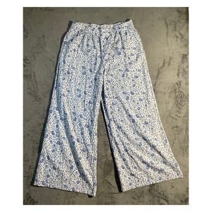 Sincerely Jules Women's‎ XL Blue Floral 100% Cotton Wide Leg Lounge Pants
